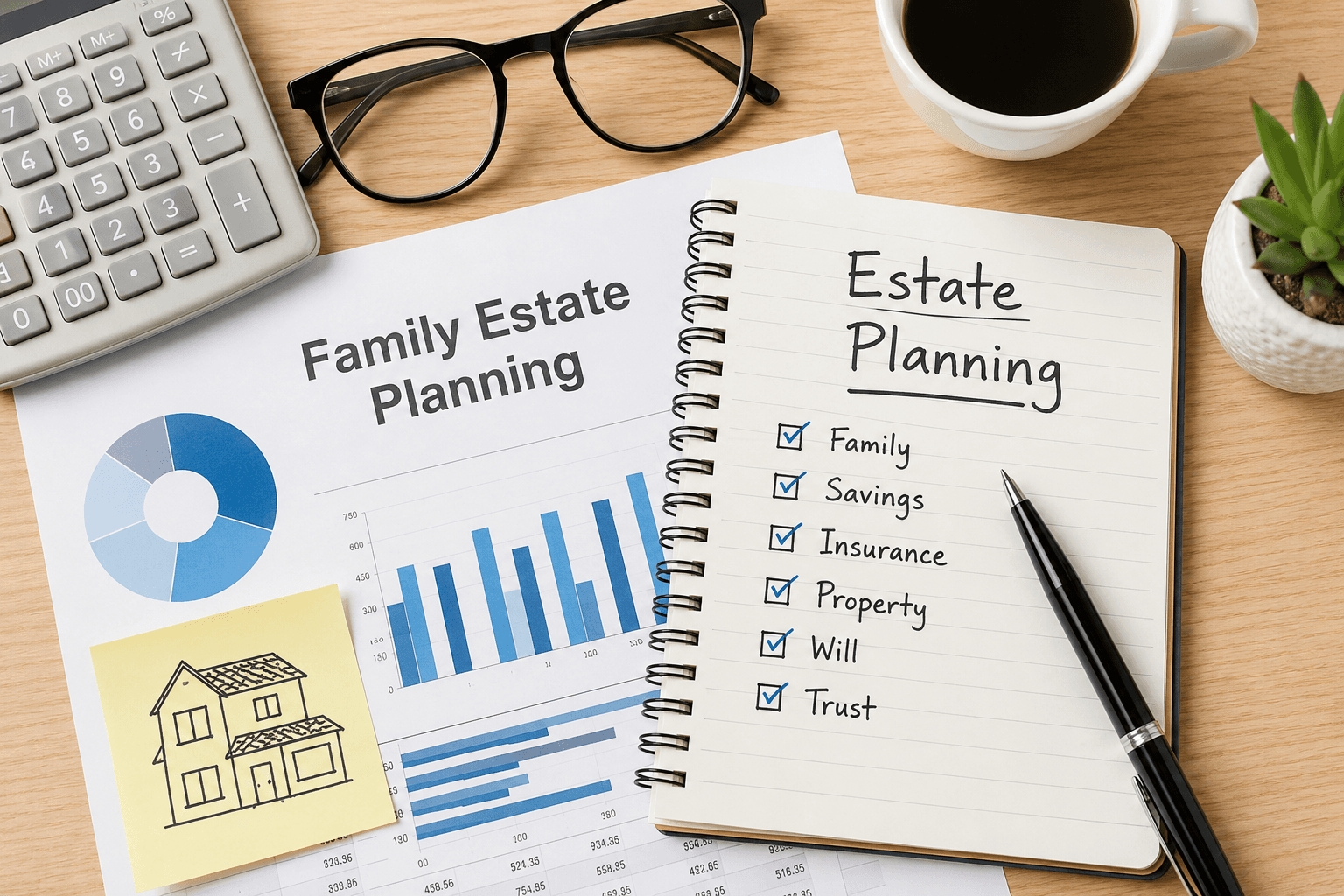 Family estate-planning checklist with a will and trust included