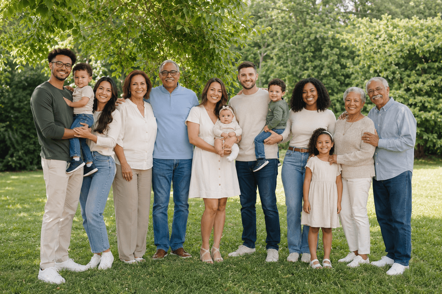 A multigenerational family spending time together outdoors