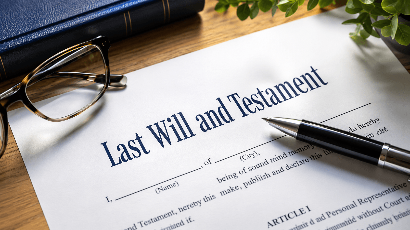 Will and testament document with a pen
